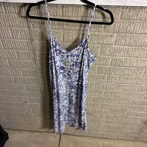 New EXPRESS Blue White Marble Print Cami Mini Dress‎ Size L Spaghetti Strap